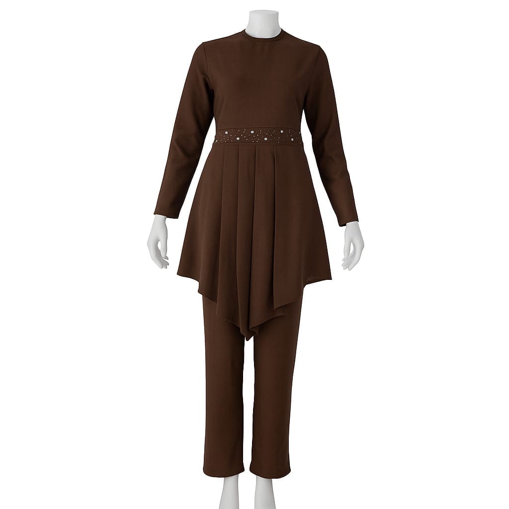Chocolate Brown Asymmetrical Long Top with Pant – Mehlish Fashion